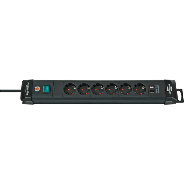 Brennenstuhl Premium-Line 6-way black power strip with USB, 3m H05VV-F 3G1.5