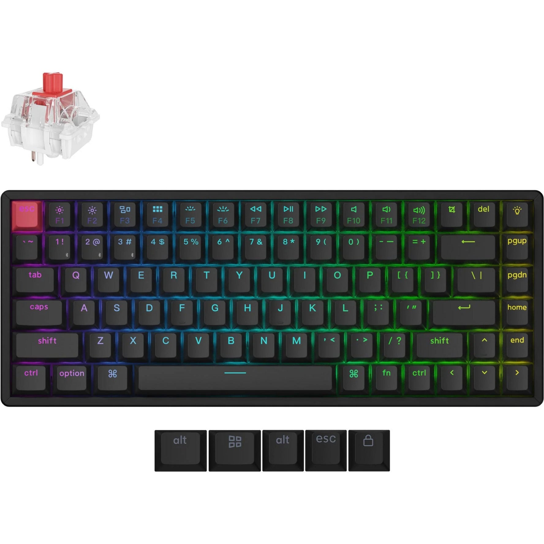 Keychron k2 qmk-j1 rgb mechanisch toetsenbord (zwart, us lay-out (qwerty), super red, 75%, rgb leds, cherry double-shot pbt, hot swap, bluetooth 5.2 | usb-c)