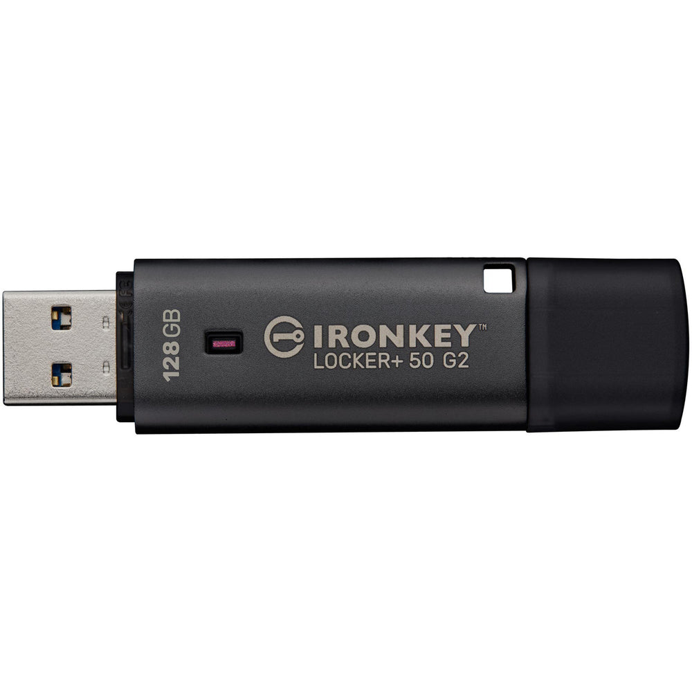 Kingston ironkey locker+ 50 g2 usb flash drive 128 gb usb-stick (antraciet, usb-a 3.2 gen 1)