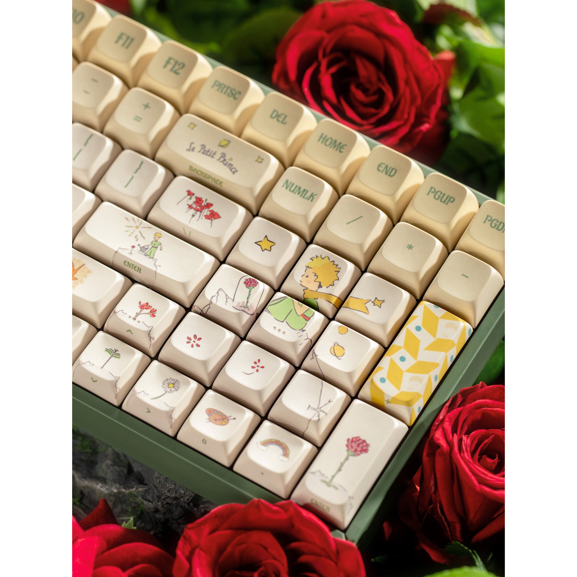 Iqunix f97 floral date, gaming toetsenbord (groen wit, us lay-out, gateron red, rgb leds, 96%, hot-swappable, pbt, 2.4ghz | bluetooth 5.1 | usb-c)