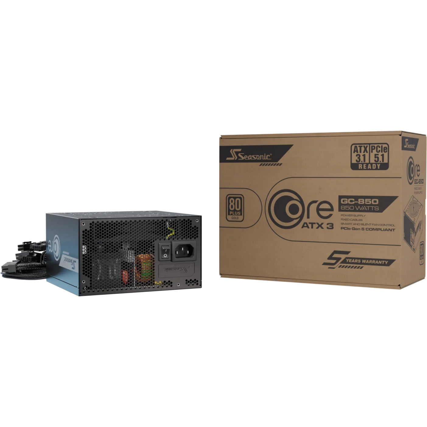 Seasonic core gc-850 atx 3.1 850 watt voeding (zwart, 1x 12v-2x6, 3x pcie)