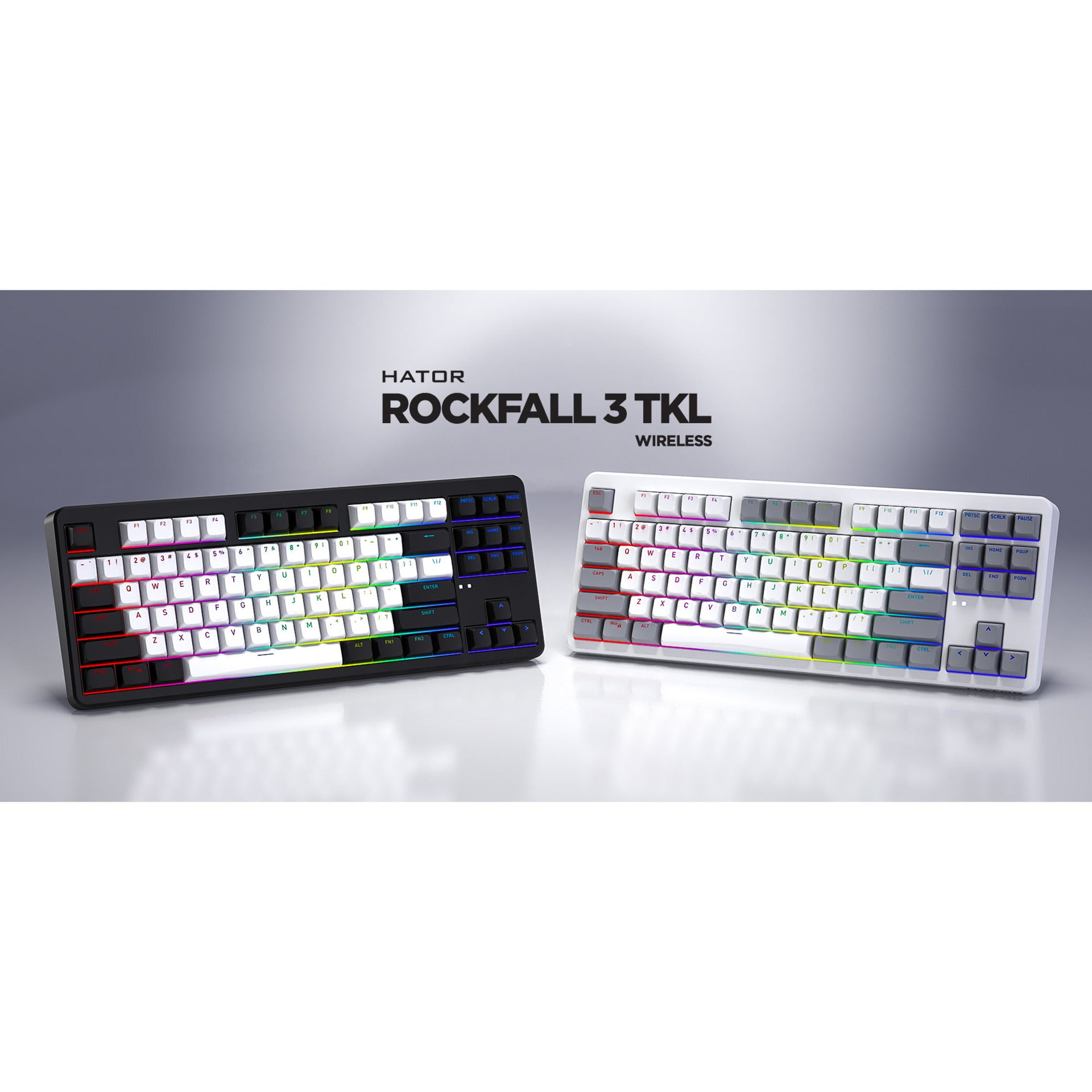 Hator rockfall 3 tkl wireless rgb mechanisch gaming toetsenbord (wit, us lay-out (qwerty), hator aurum orange, 80% (tkl), rgb, pbt keycaps, hotswap, 2.4 ghz bluetooth usb-c)