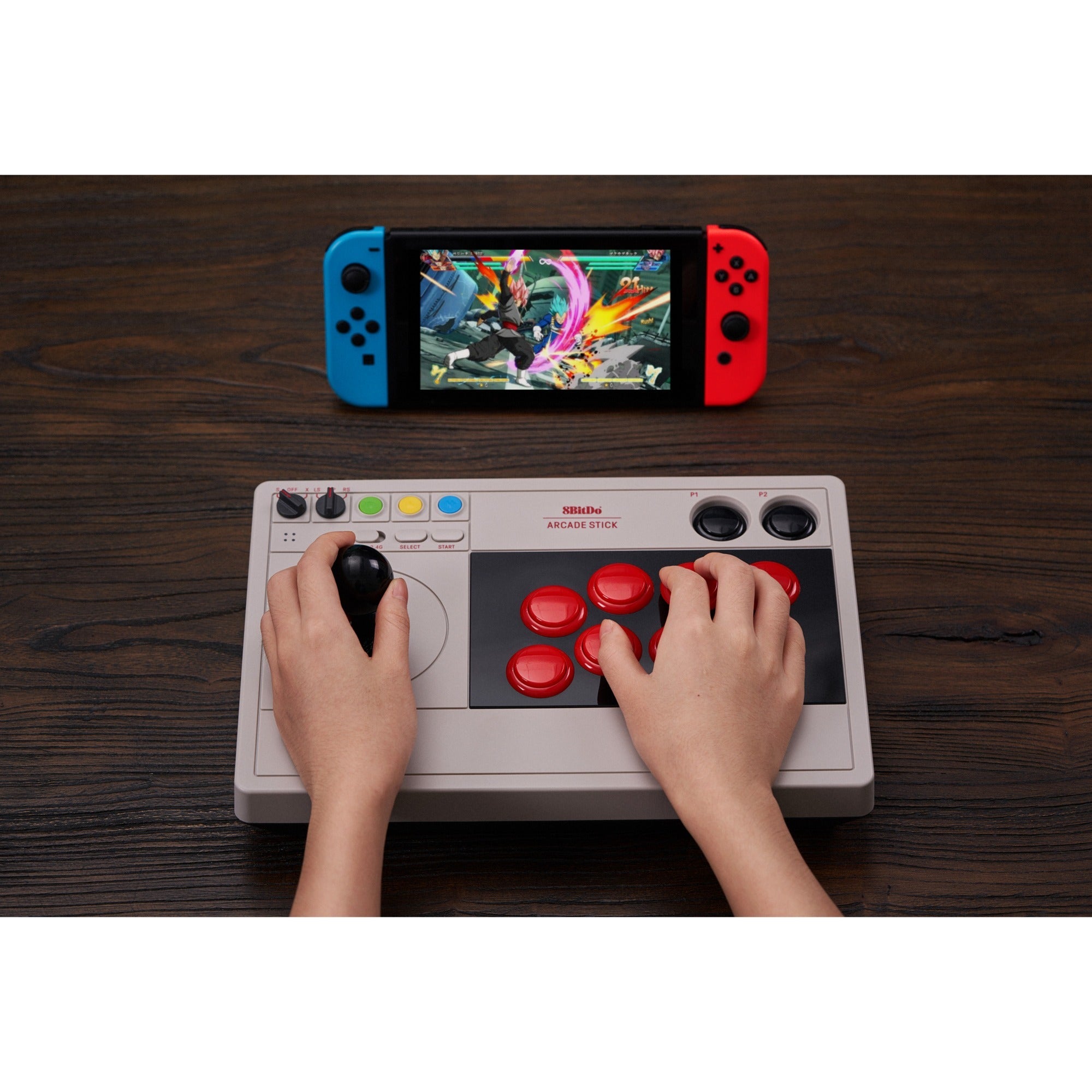 8bitdo arcade stick joystick (grijs, switch 1, switch 2, pc, bluetooth 2.4g usb-c)