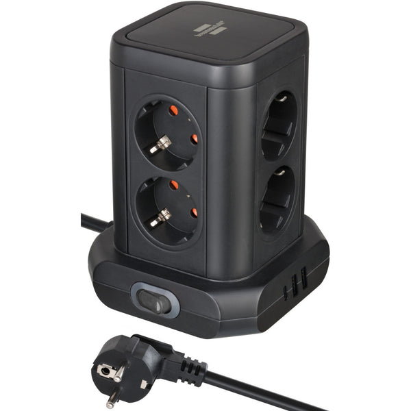 Brennenstuhl stekkerdoos toren met 8 stekkerdozen in 45° opstelling stekkerdoos (zwart, 2x usb a, 1x usb c power delivery)