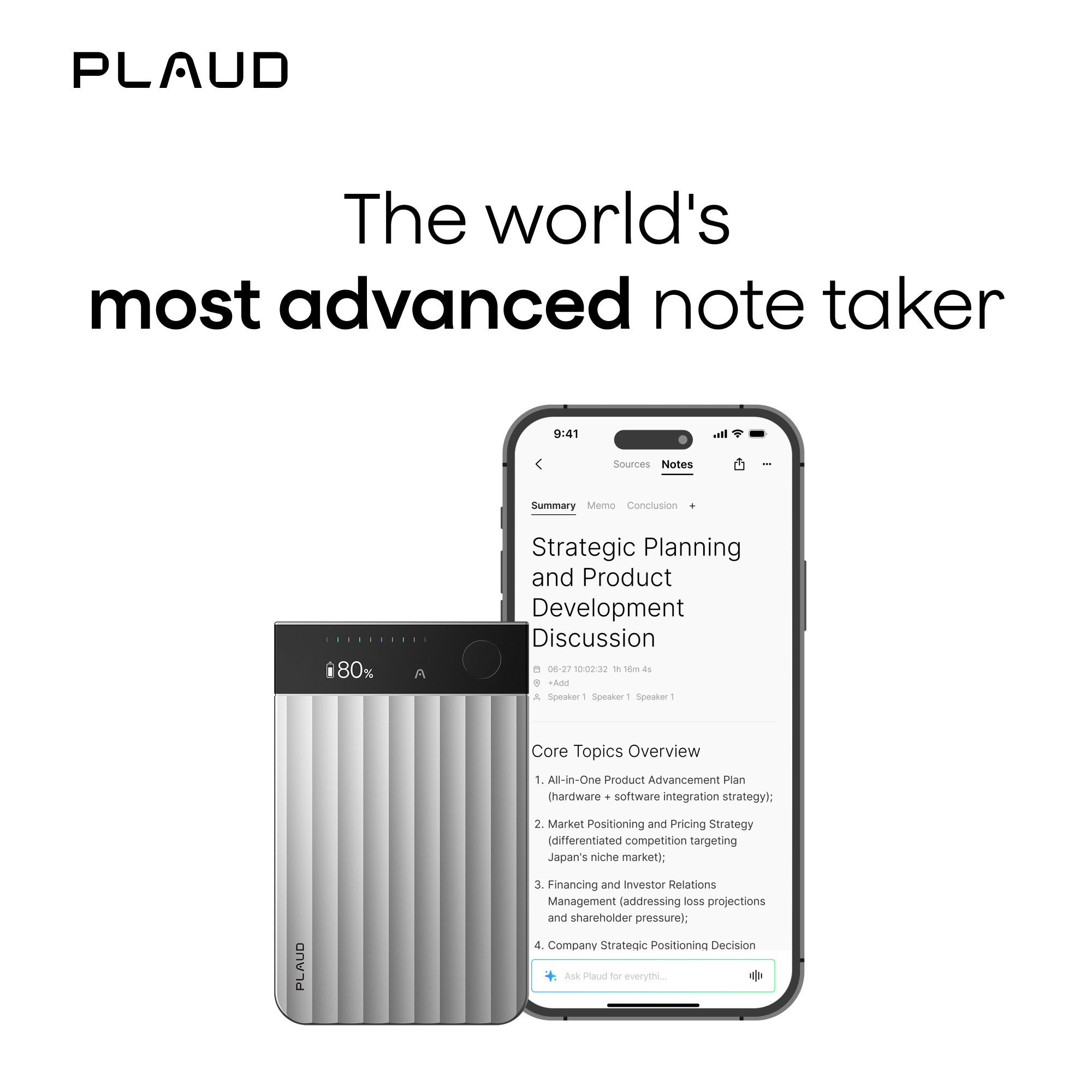 Plaud note pro dicteerapparaat (zilver, 64 gb, bluetooth (ble 5.4), dual-band wi-fi (2.4ghz 5ghz))