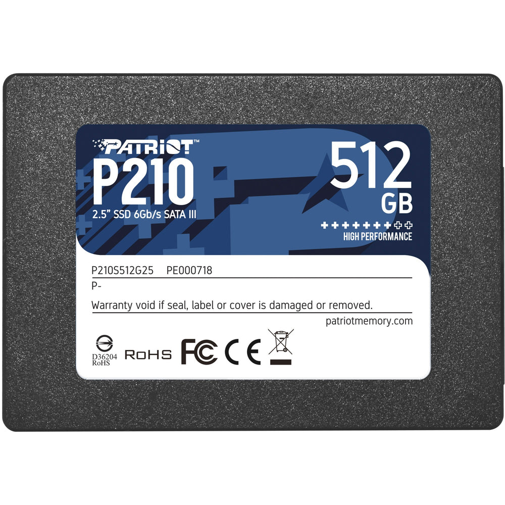 Patriot p210, 512 gb ssd (zwart, p210s512g25, sata iii)