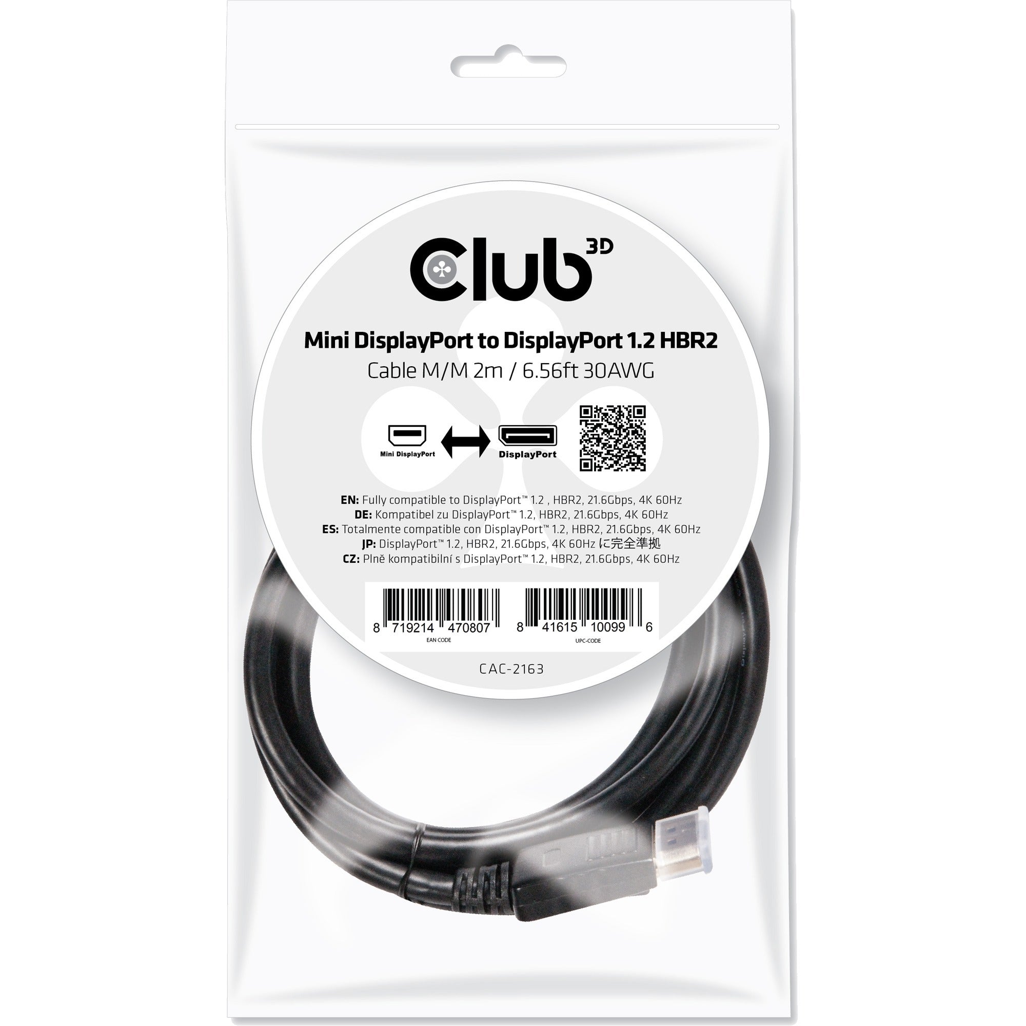Club 3D Mini-DisplayPort to DisplayPort 1.2 Cable (Black, 2 Meter)
