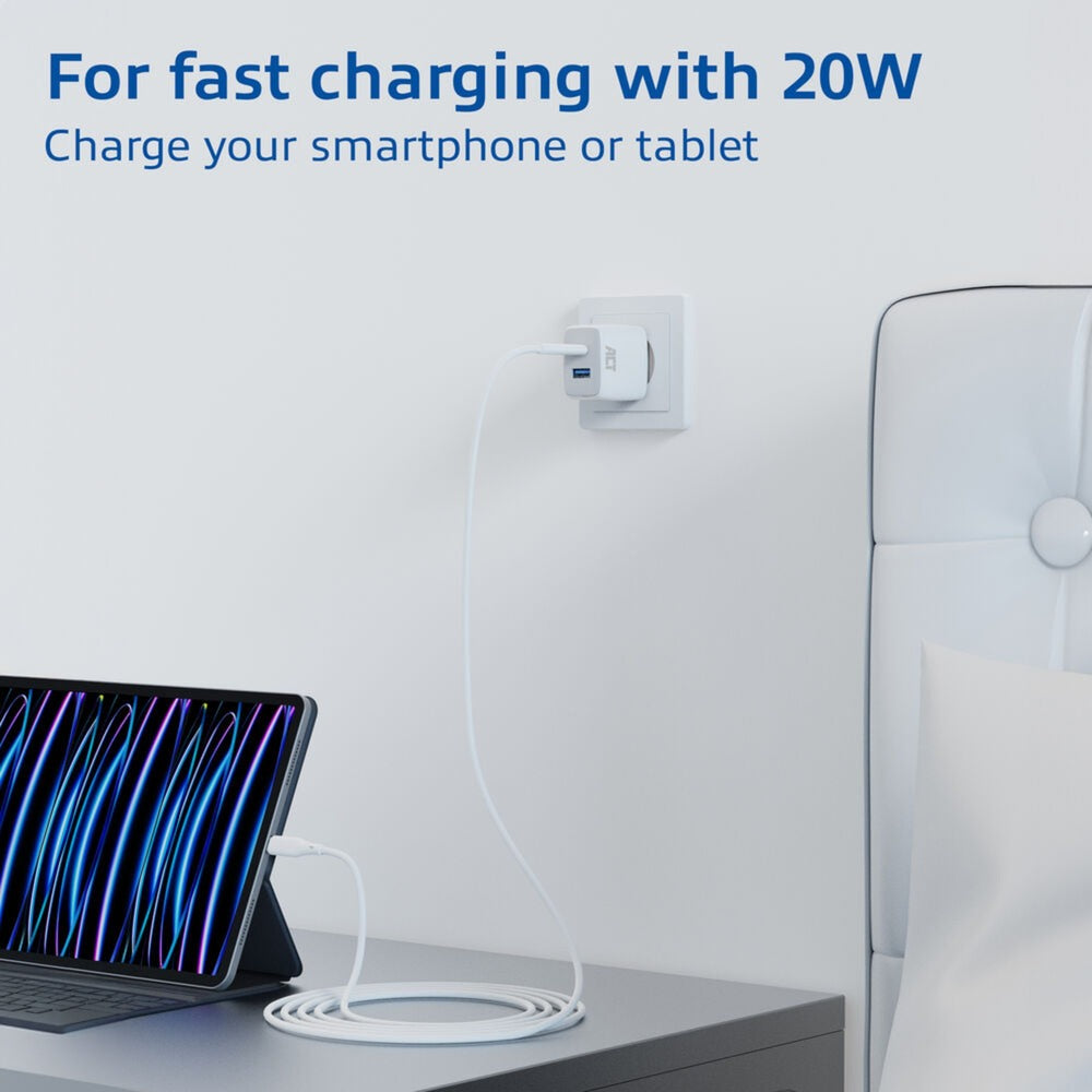 ACT Connectivity USB-C USB-A lader 20W met Levering PPS, Qu