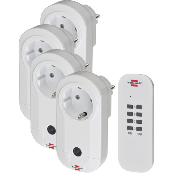 Brennenstuhl Wireless Switch Set RC CE1 4001, Set of 4 Wireless Sockets (for indoor use, with remote control and increased contact protection) white