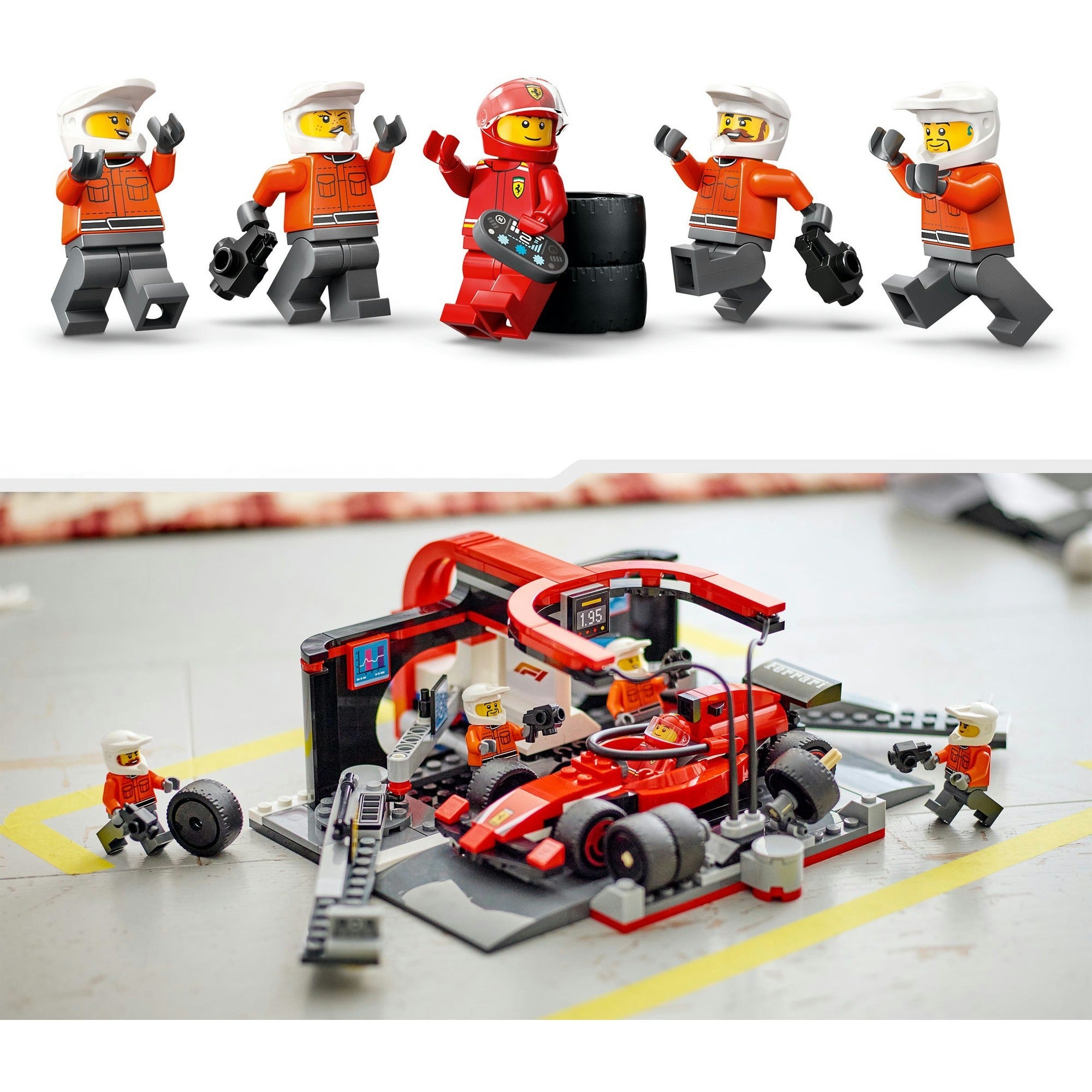 Lego city f1 pitstop en pitcrew met ferrari auto - 60443