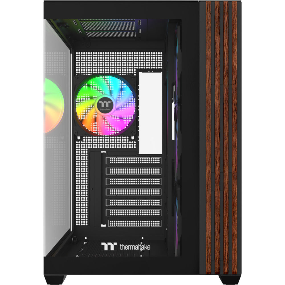 Thermaltake view 380 ws argb midi tower behuizing (zwart houtkleur | 2x usb-a | 1x usb-c | rgb | tempered glass)