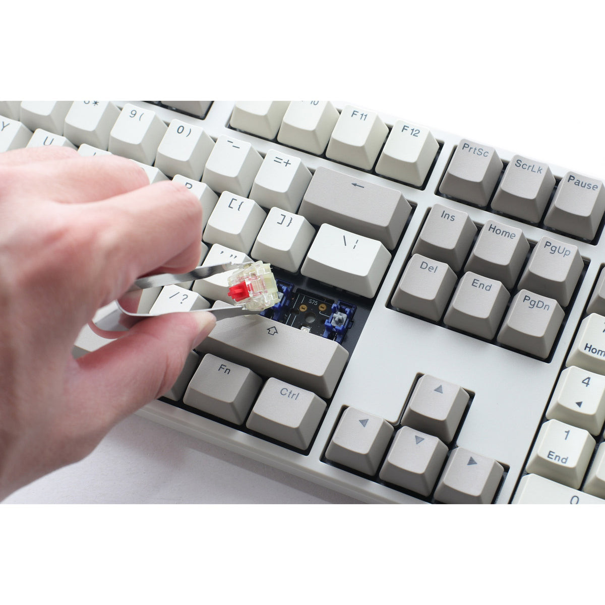 Ducky One 3 Vintage mechanical keyboard (gray, US layout (QWERTY), Cherry MX Red, 100%, hot-swap, PBT double-shot keycaps)
