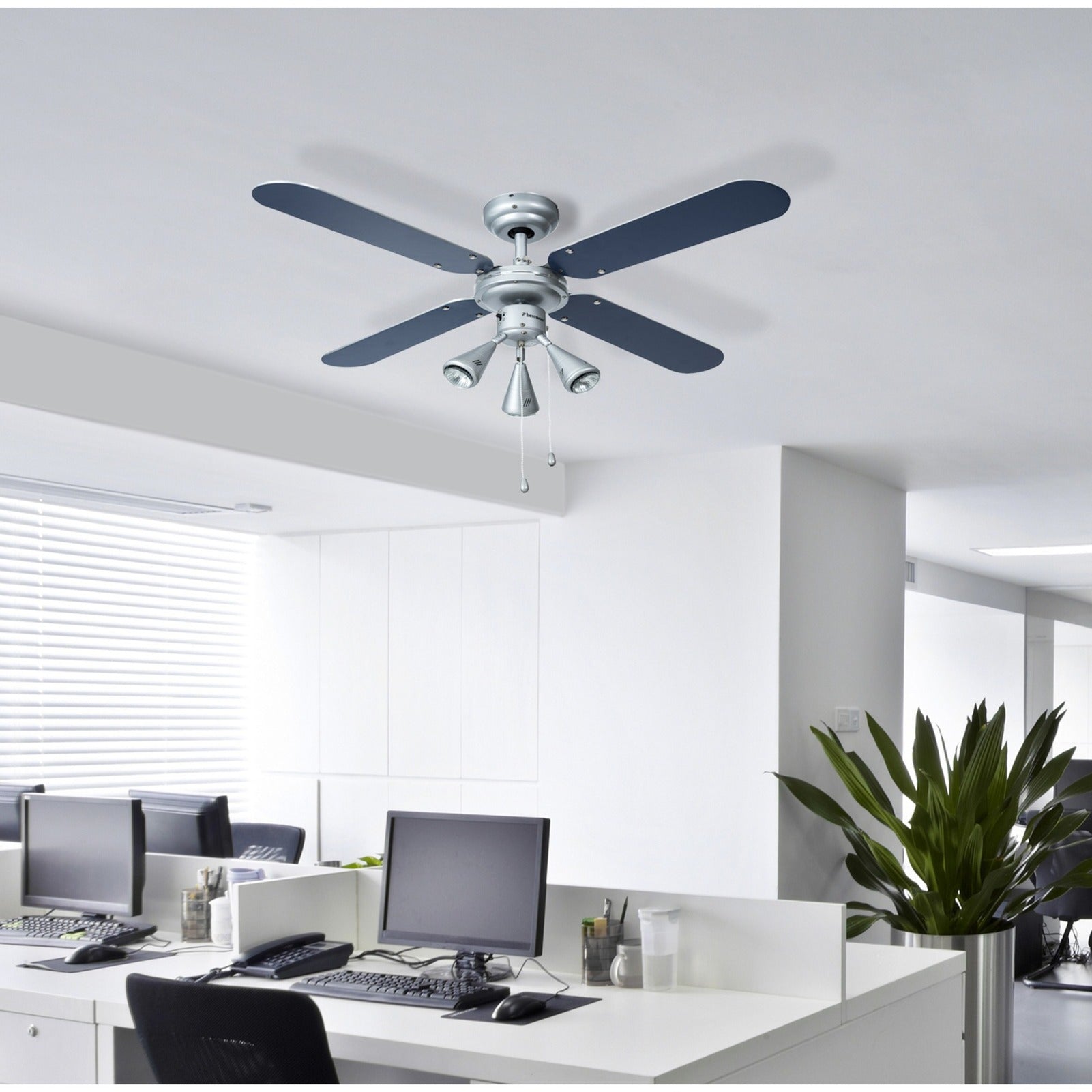 Bestron dlhb42s plafondventilator met verlichting (zilver donkerblauw, ø 102 cm | met zomer- winterfunctie | 3x gu10 ledlampjes)