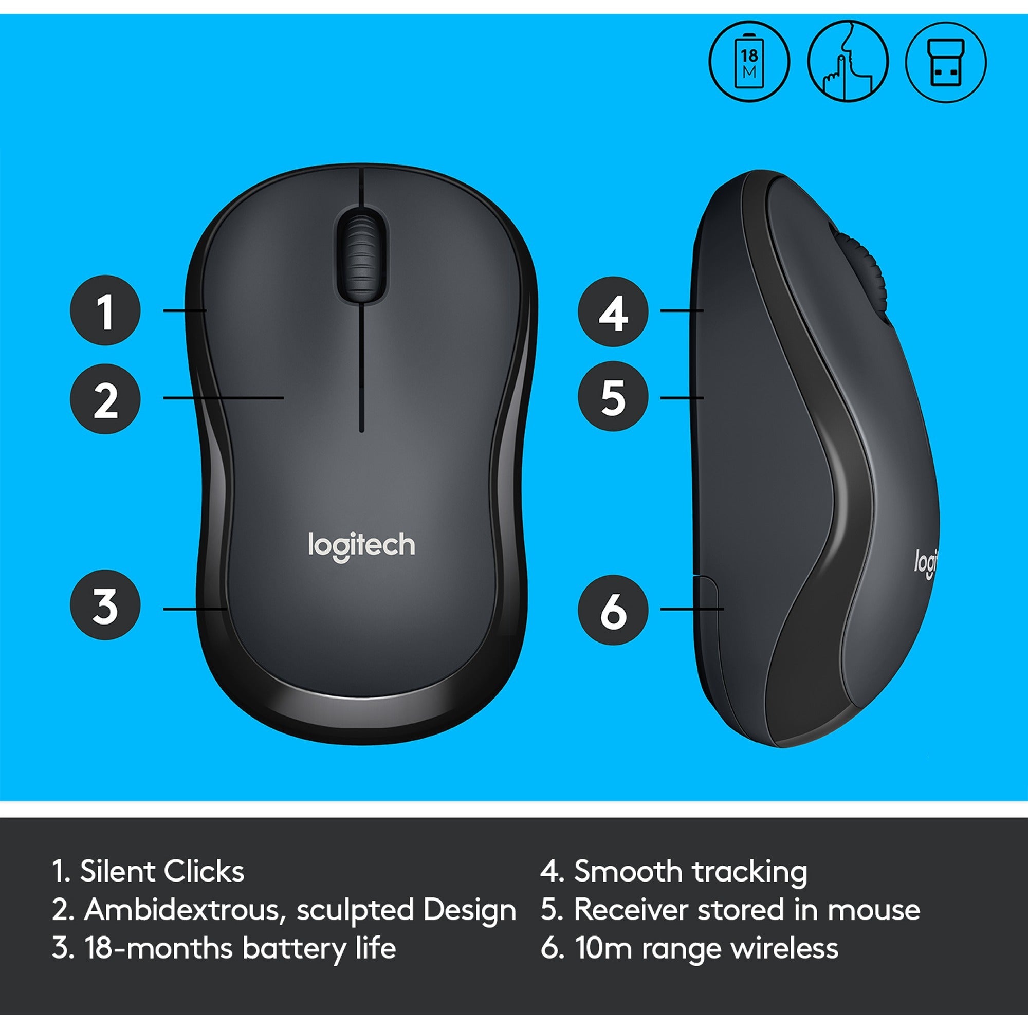 Logitech m220 silent muis (grijs, 1000 dpi)