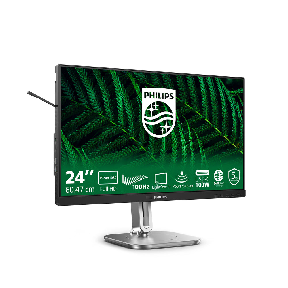 Philips 24b2g5301 23.8 monitor (zilver zwart, vga, hdmi, displayport, usb-c, lan, audio, 100 hz)