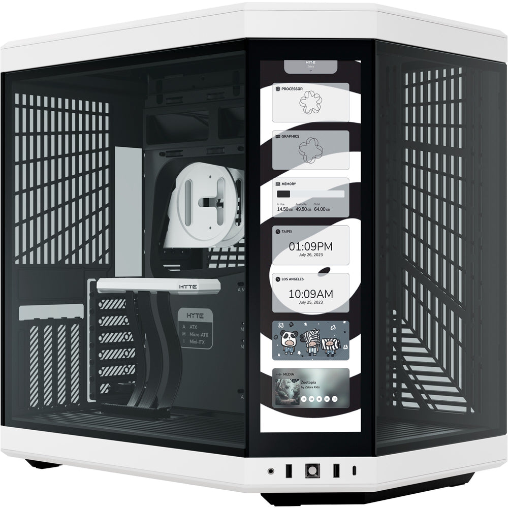 Hyte y70 touch infinite midi tower behuizing (wit zwart | 2x usb-a | 1x usb-c | tempered glass)