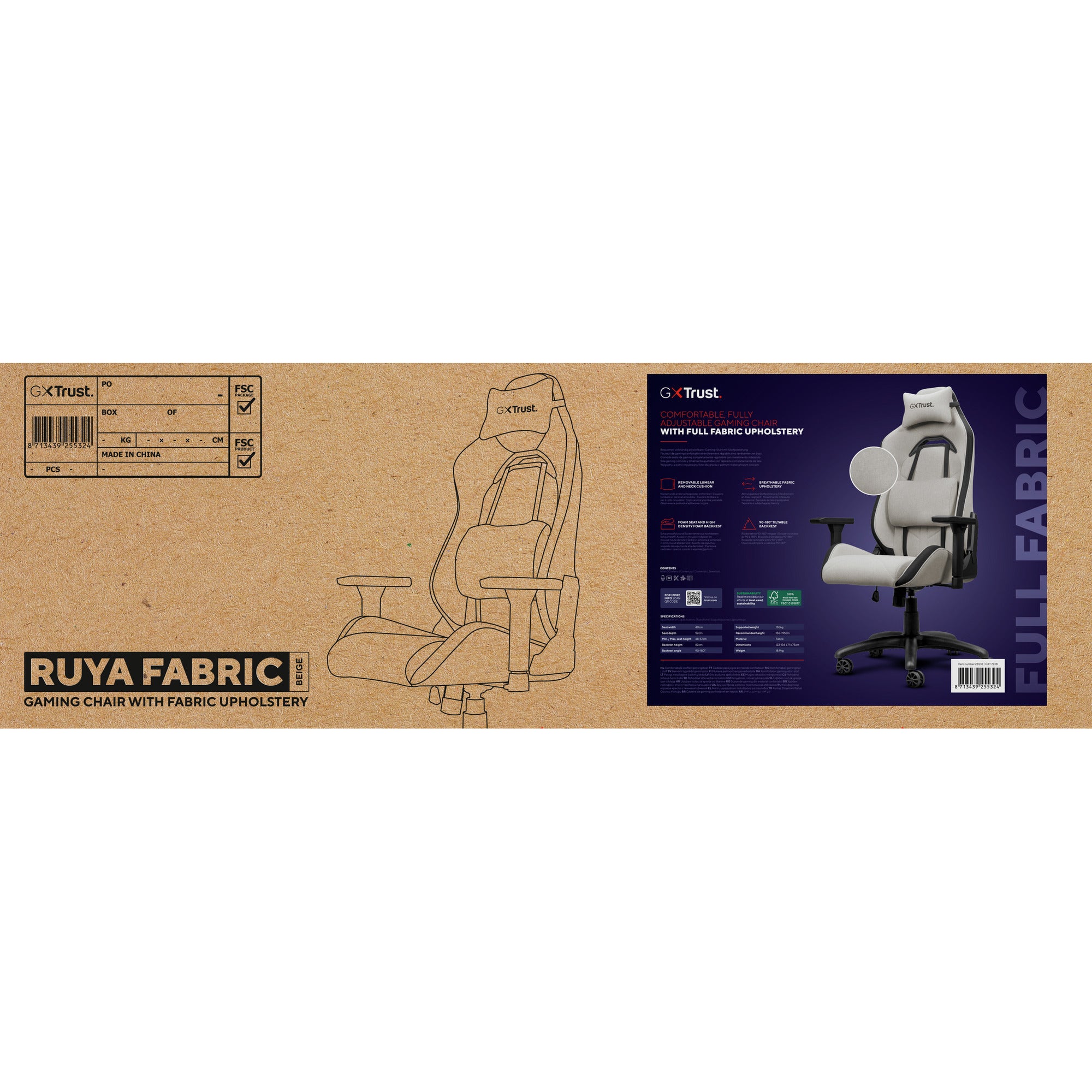 Trust gxt 723 ruya comfortabele stoffen gaming stoel