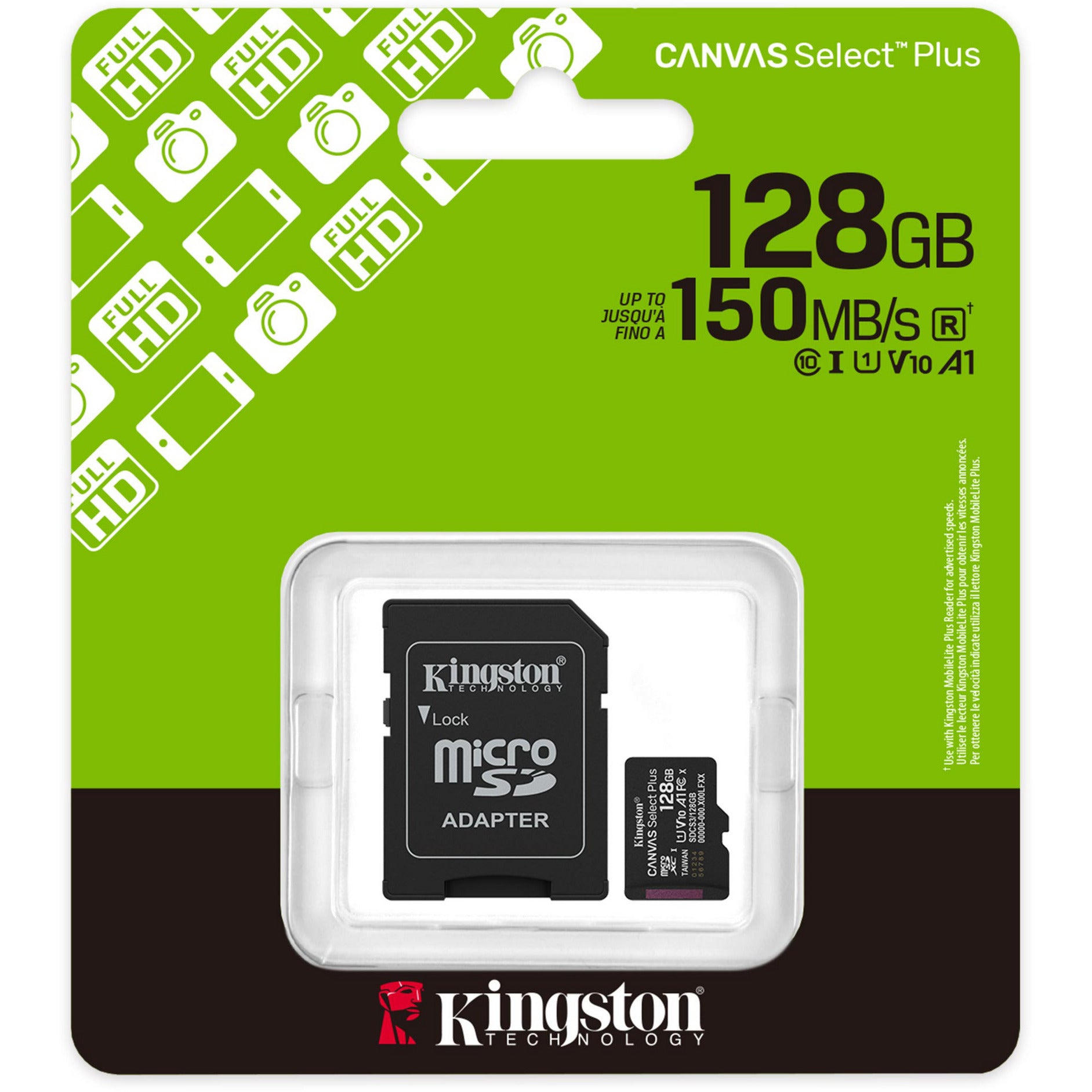 Kingston canvas select plus 128 gb microsdxc geheugenkaart (zwart, uhs-i u1, class 10, v10, incl. sd adapter)