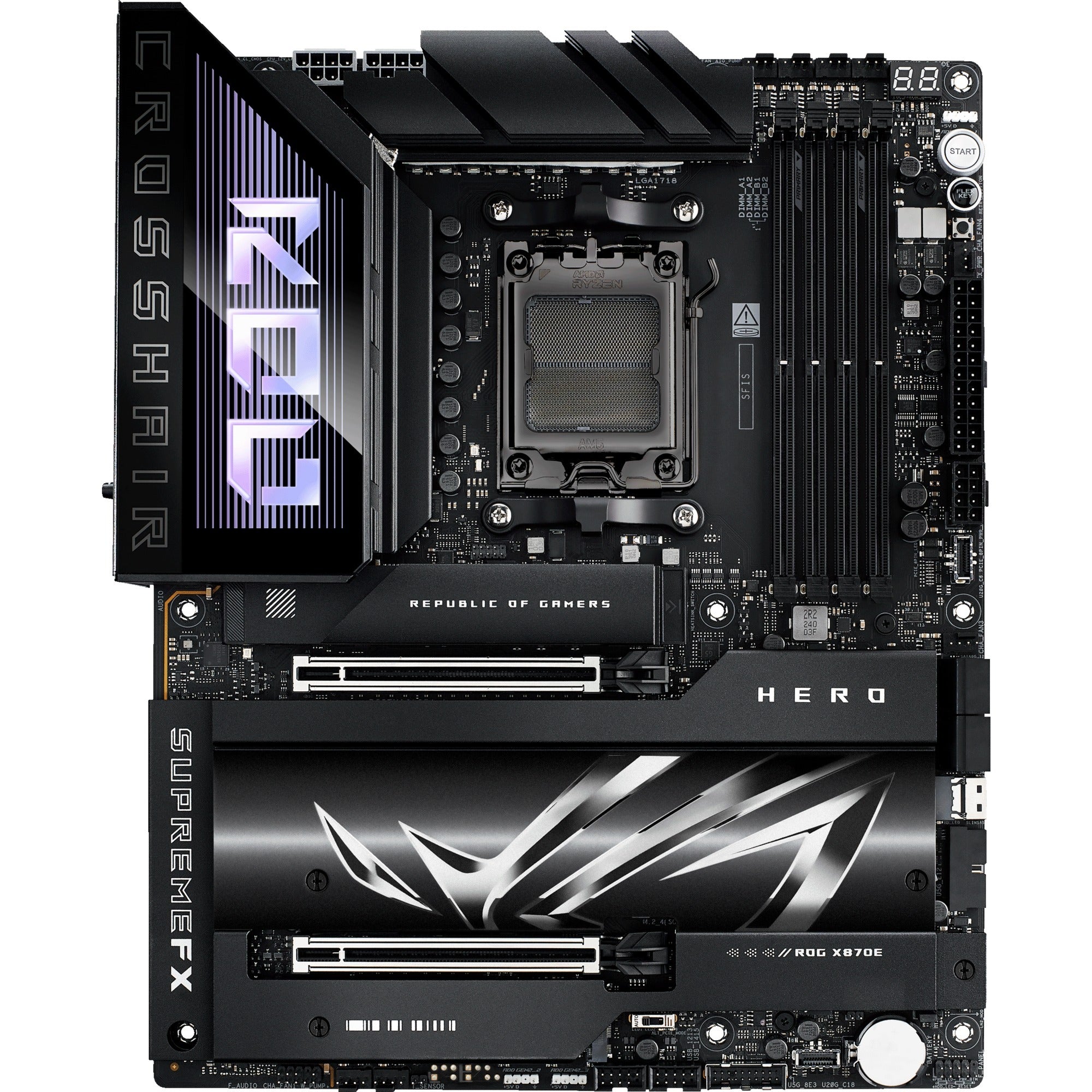 Asus rog crosshair x870e hero socket am5 moederbord (raid, 5gb-lan, 2,5gb-lan, wi-fi 7, bt, sound, atx)