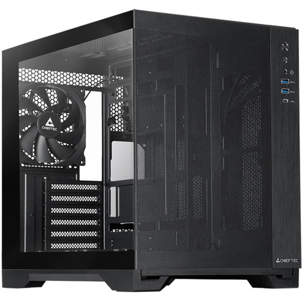 Chieftec visio air midi tower behuizing (zwart | 2x usb-a | 1x usb-c | tempered glass)
