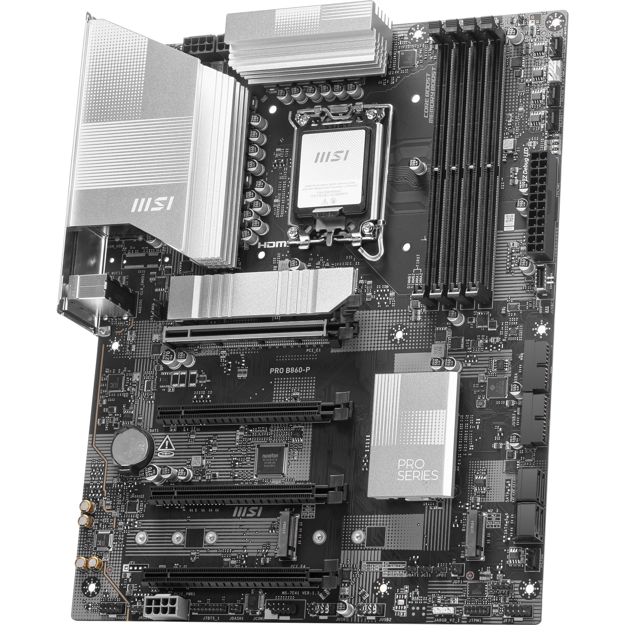 Msi pro b860-p socket 1851 moederbord (zilver, raid, 5gb-lan, sound, atx)