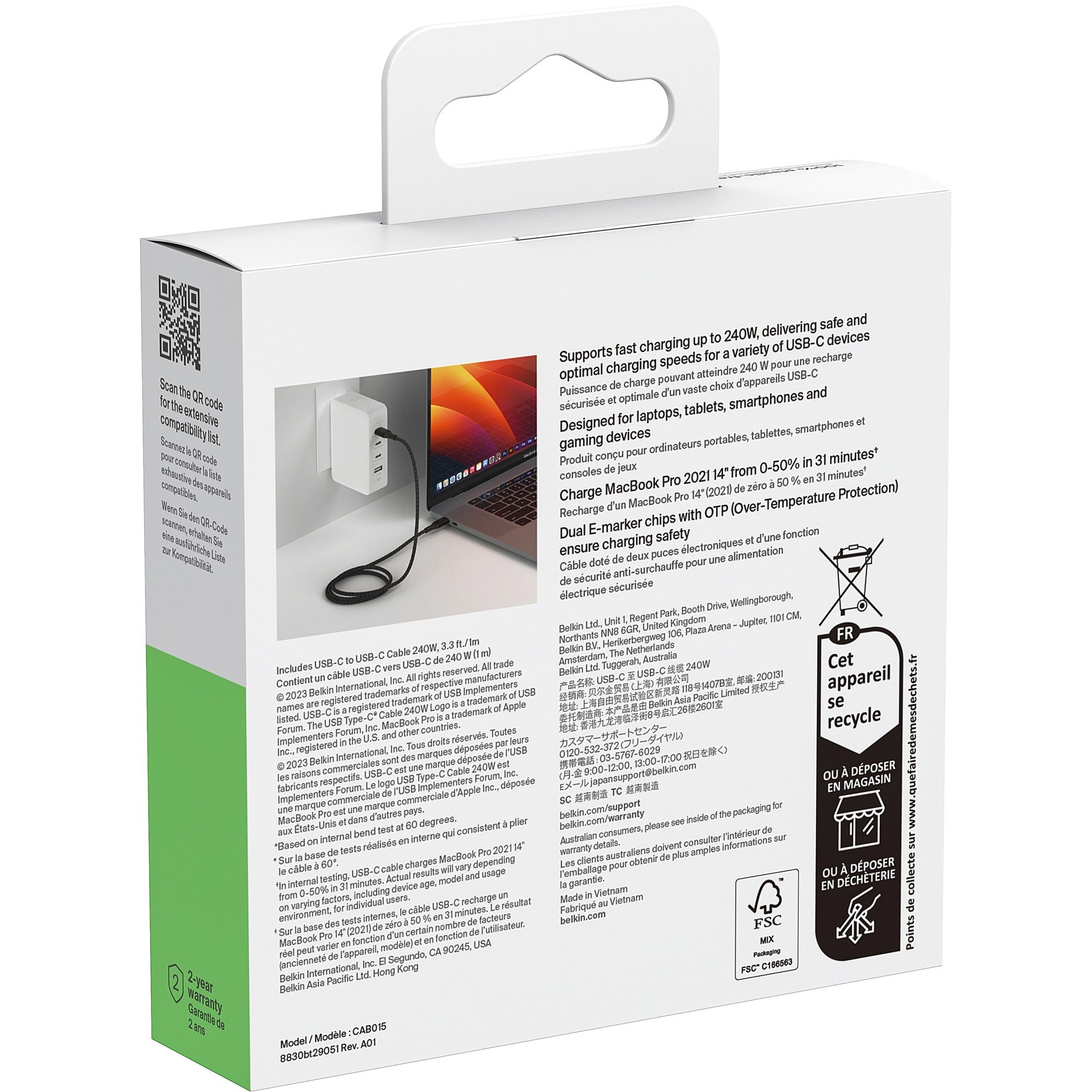 Belkin Belkin BOOSTCHARGE USB-C naar USB-C kabel 240W