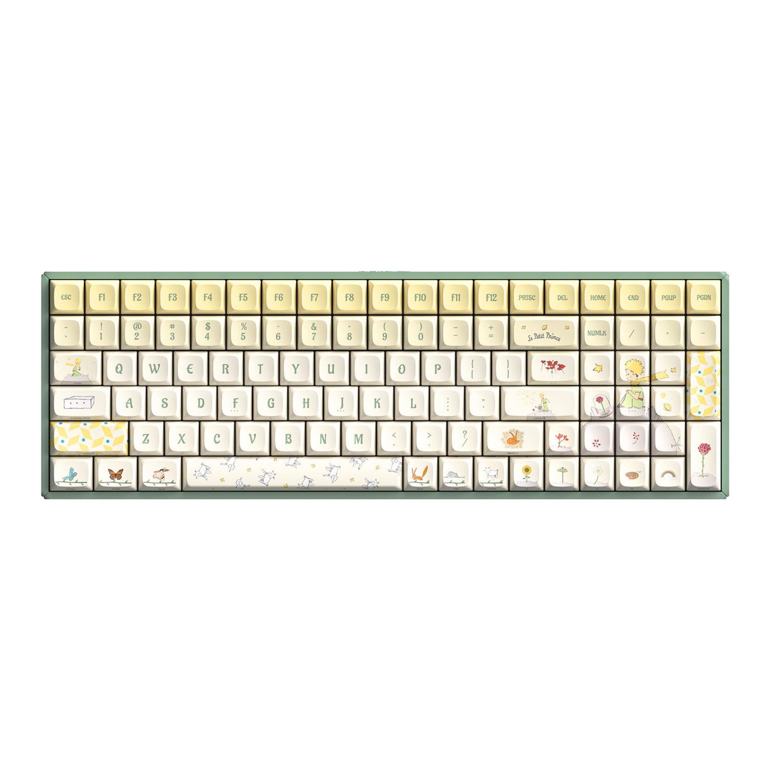 Iqunix f97 floral date, gaming toetsenbord (groen wit, us lay-out, gateron red, rgb leds, 96%, hot-swappable, pbt, 2.4ghz | bluetooth 5.1 | usb-c)