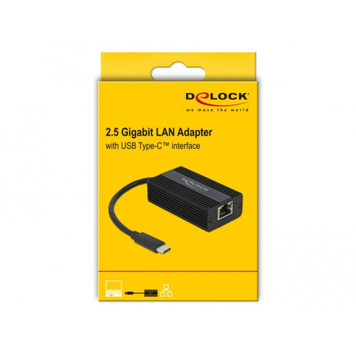 Delock usb-c male > 2.5 gigabit lan adapter (zwart, 0,135 meter)