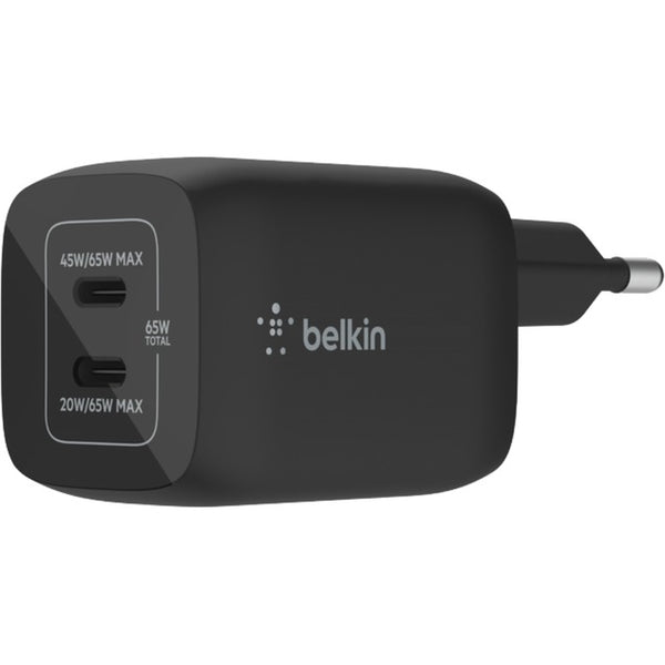 Belkin boostcharge pro 2-poorts usb-c gan-wandlader met pps (65 w) (zwart, 2x usb-c)