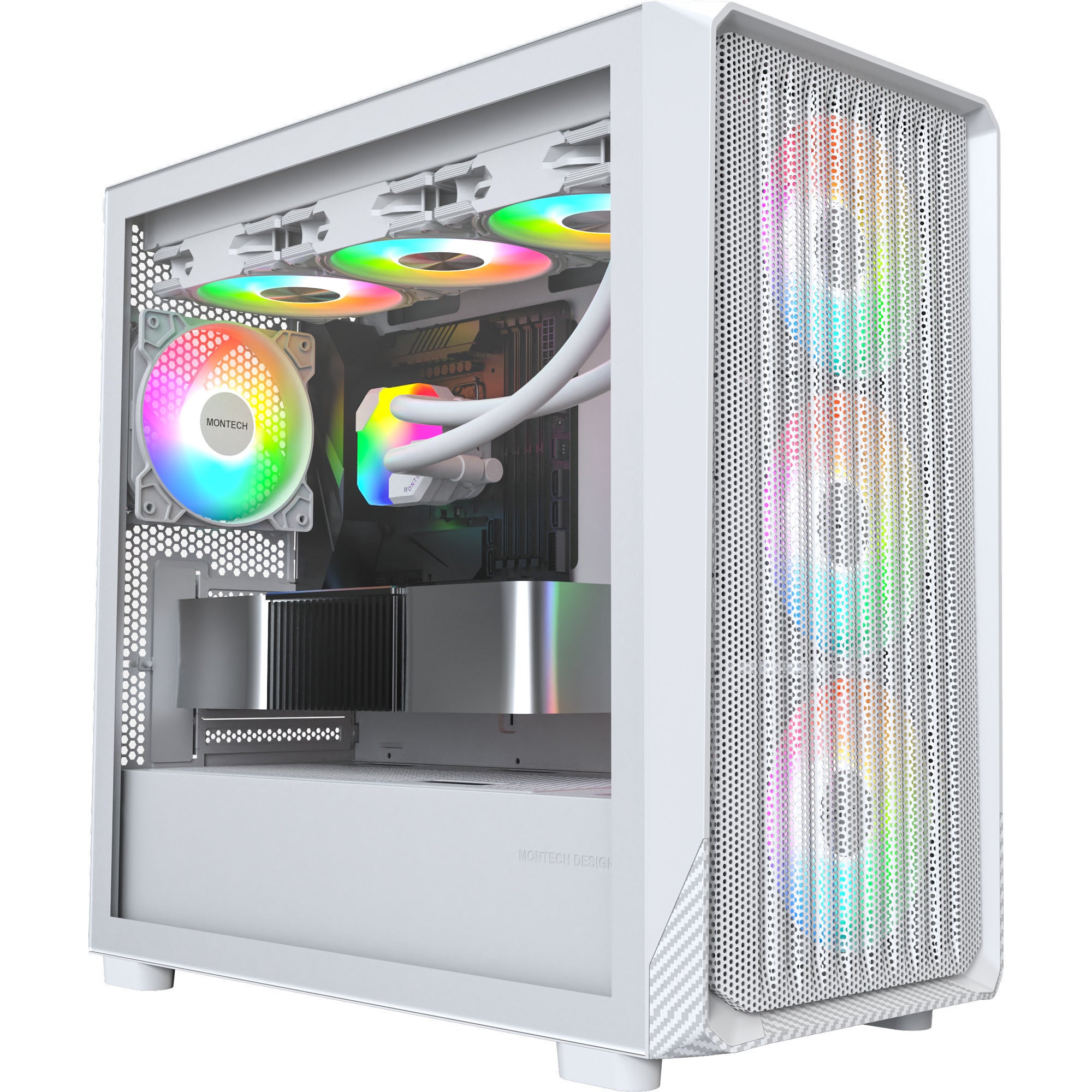 Montech x5m midi tower behuizing (wit | 2x usb-a | 1x usb-c | rgb | tempered glass)