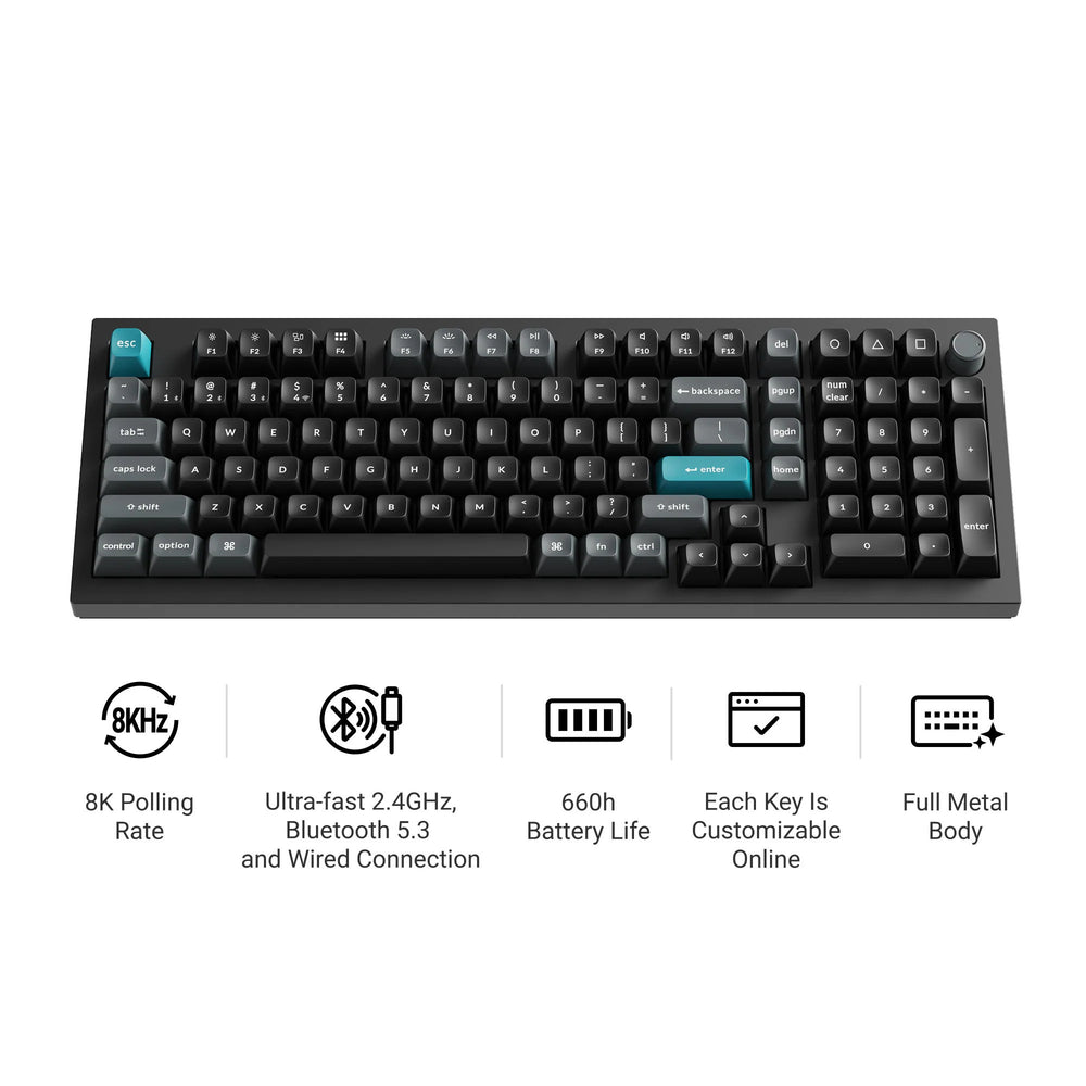 Keychron q5 ultra-m3 8k wireless custom mechanical keyboard (wit, us lay-out (qwerty), silk pom red, 96%, rgb, hot swap, 8k, 2.4 ghz | bluetooth 5.2 | usb-c)