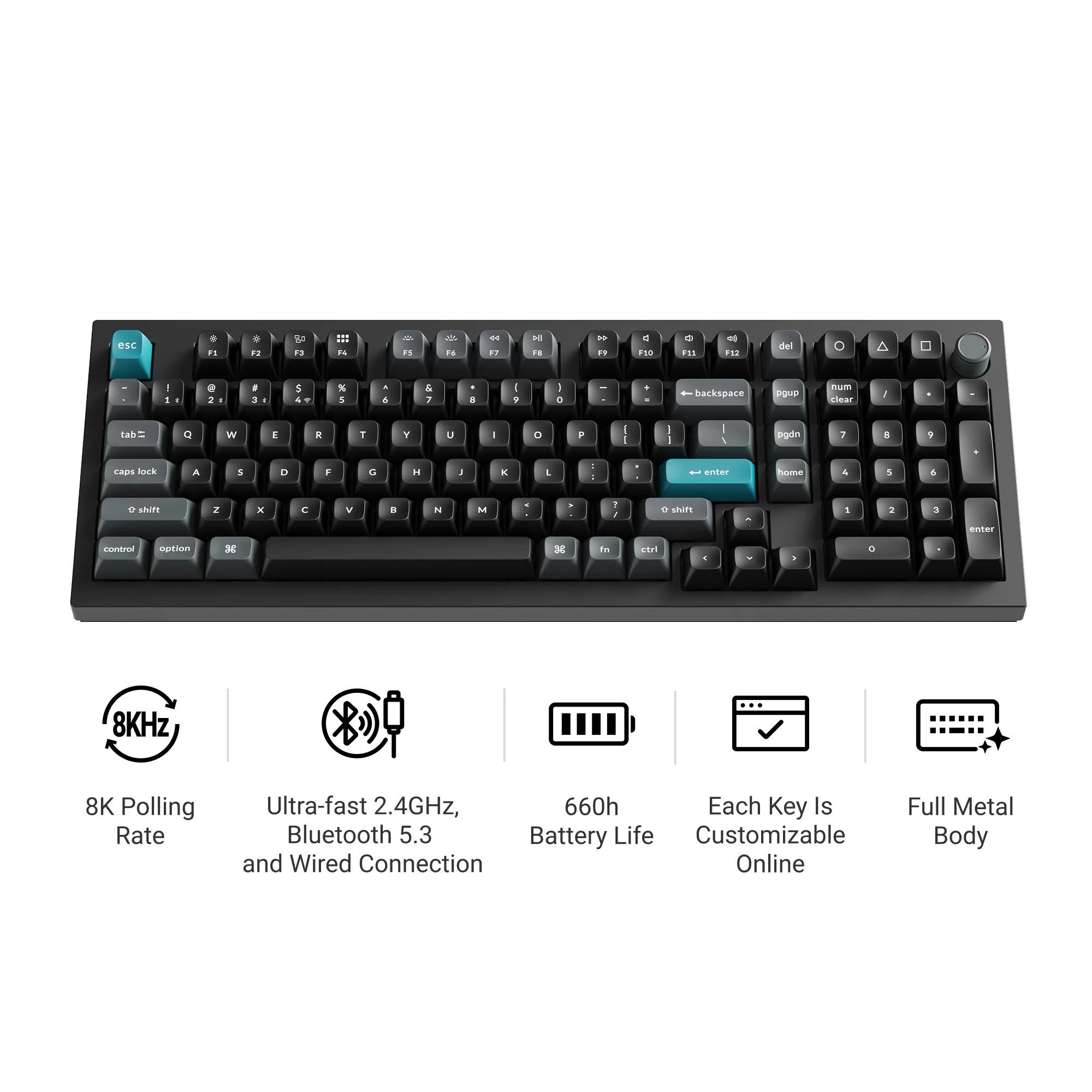 Keychron q5 ultra-m3 8k wireless custom mechanical keyboard (wit, us lay-out (qwerty), silk pom red, 96%, rgb, hot swap, 8k, 2.4 ghz | bluetooth 5.2 | usb-c)