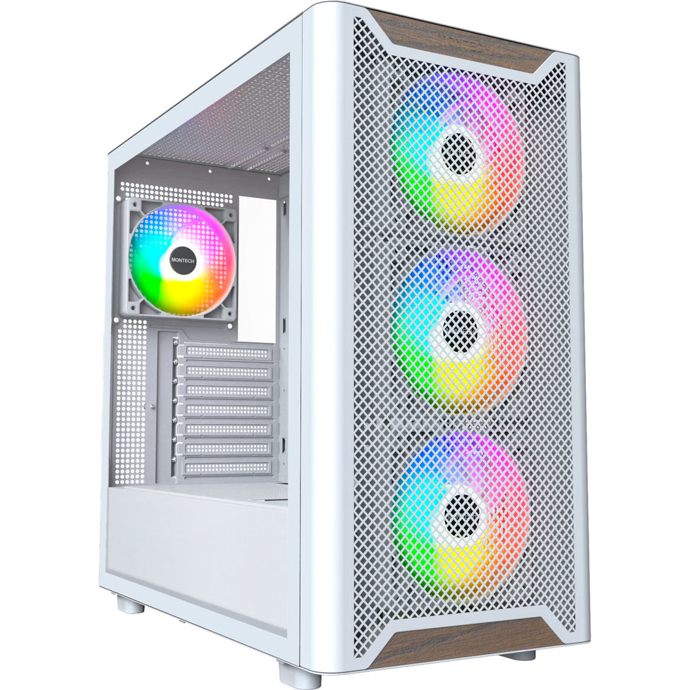 Montech xr wood midi tower behuizing (wit | 1x usb-a | 1x usb-c | rgb | window)