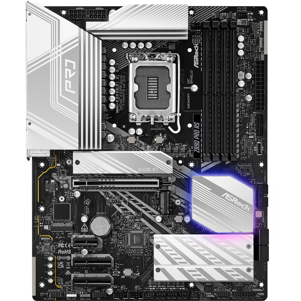 Asrock z890 pro rs socket 1851 moederbord (zwart wit, raid, 2.5 gb-lan, sound, atx)