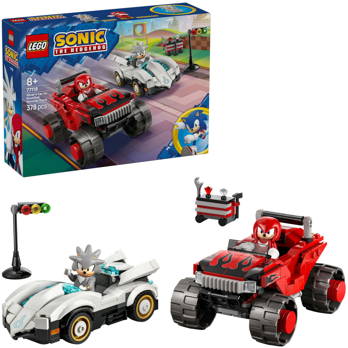 Lego sonic the hedgehog - silvers auto vs. knuckles' monstertruck constructiespeelgoed (77118)