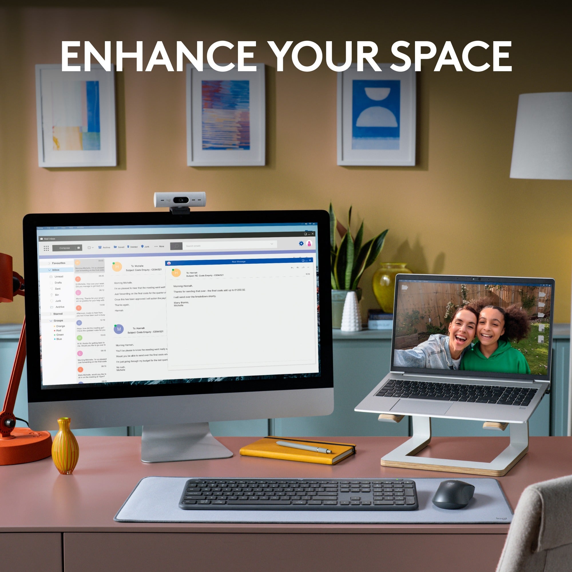 Logitech mk950 signature slim draadloze desktopset (grafiet, us-international lay-out (qwerty), 400 - 4000 dpi)