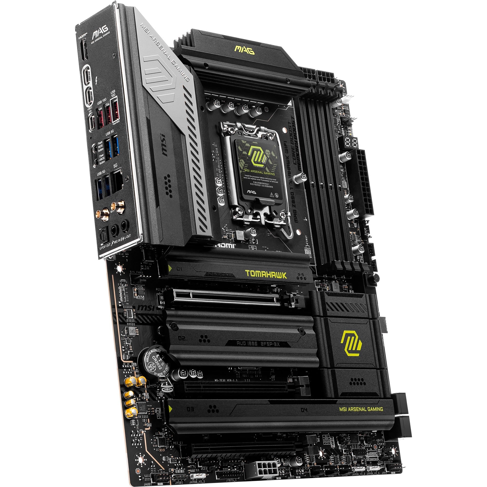 Msi mag z890 tomahawk wifi socket 1851 moederbord (zwart geel, raid, 5gb-lan, wi-fi 7, bt, sound, atx)