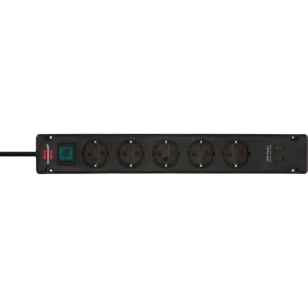 Brennenstuhl stekkerdoos 5-voudig met 2 usb c-laadpoorten (stekkerdoos usb c met schakelaar en 3m kabel, verdeeldoos voor wandmontage)