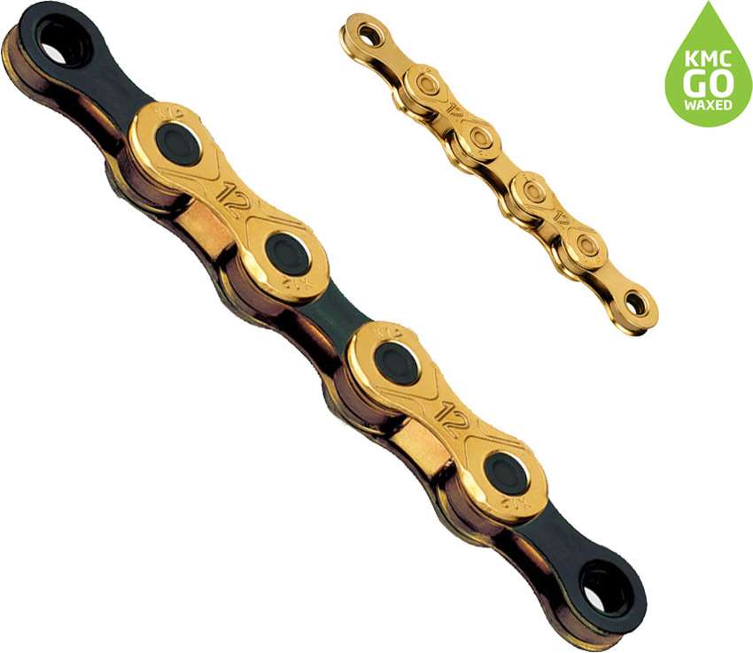 Kmc ketting x12 12v 126l gewaxt goud zwart