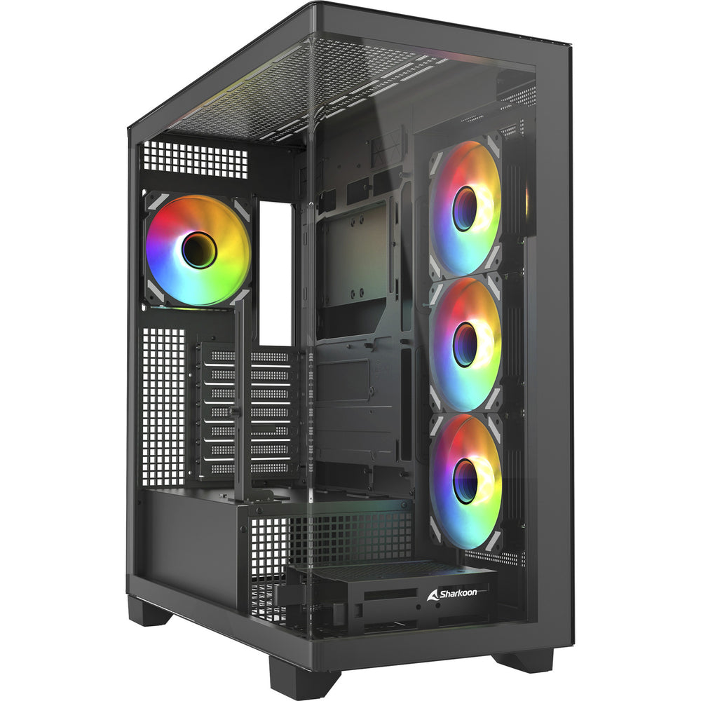 Sharkoon elite shark ca500 midi tower behuizing (zwart | 2x usb-a | 1x usb-c | rgb | tempered glass)