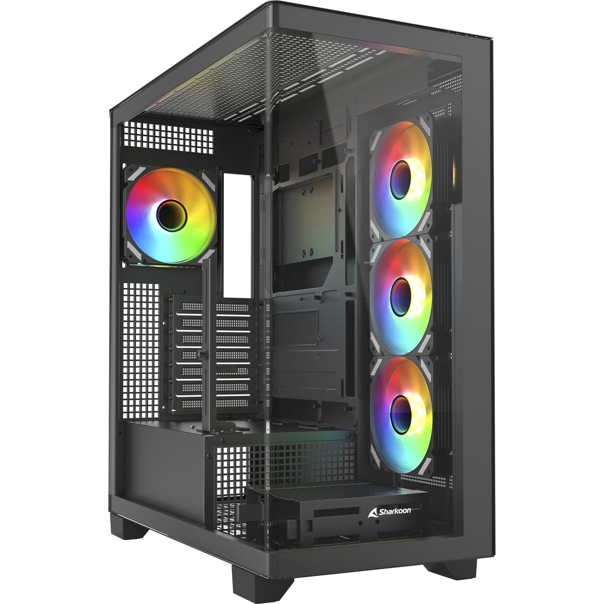Sharkoon elite shark ca500 midi tower behuizing (zwart | 2x usb-a | 1x usb-c | rgb | tempered glass)