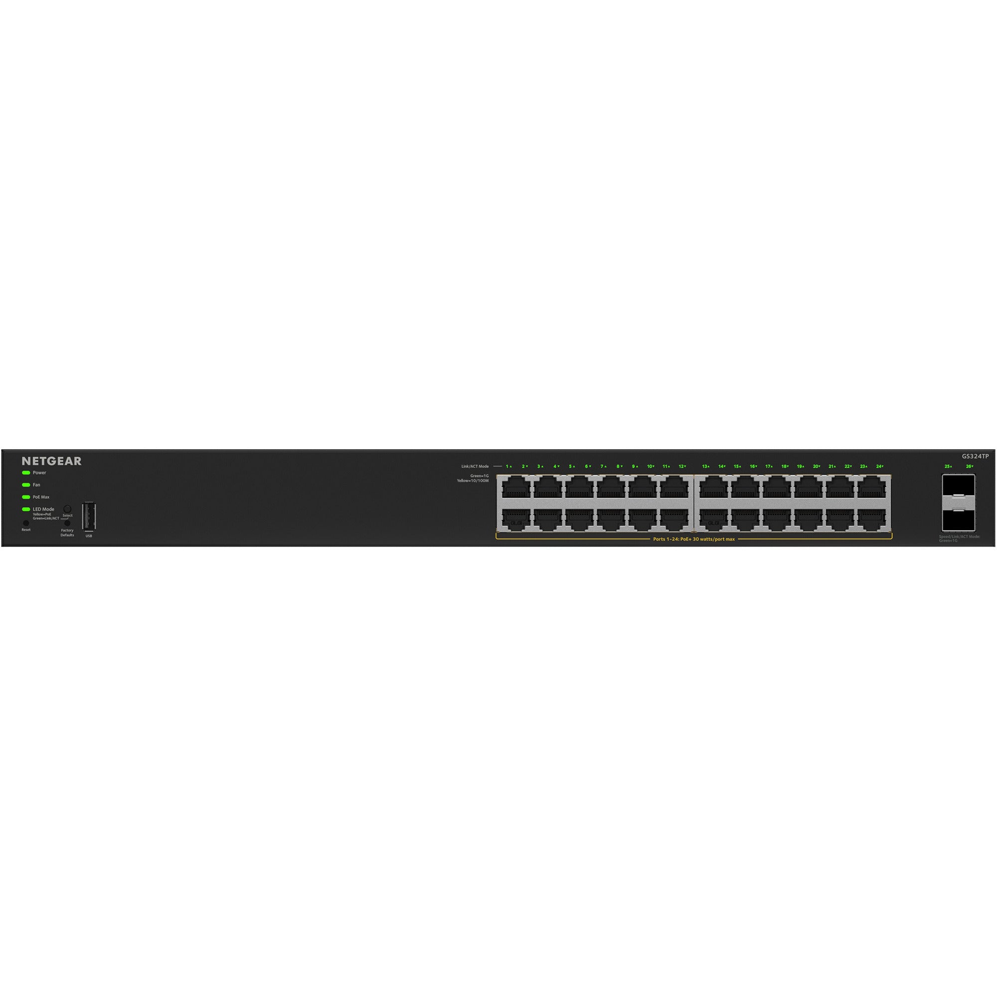 Netgear gs324tpv2 switch (zwart, 190w poe budget)