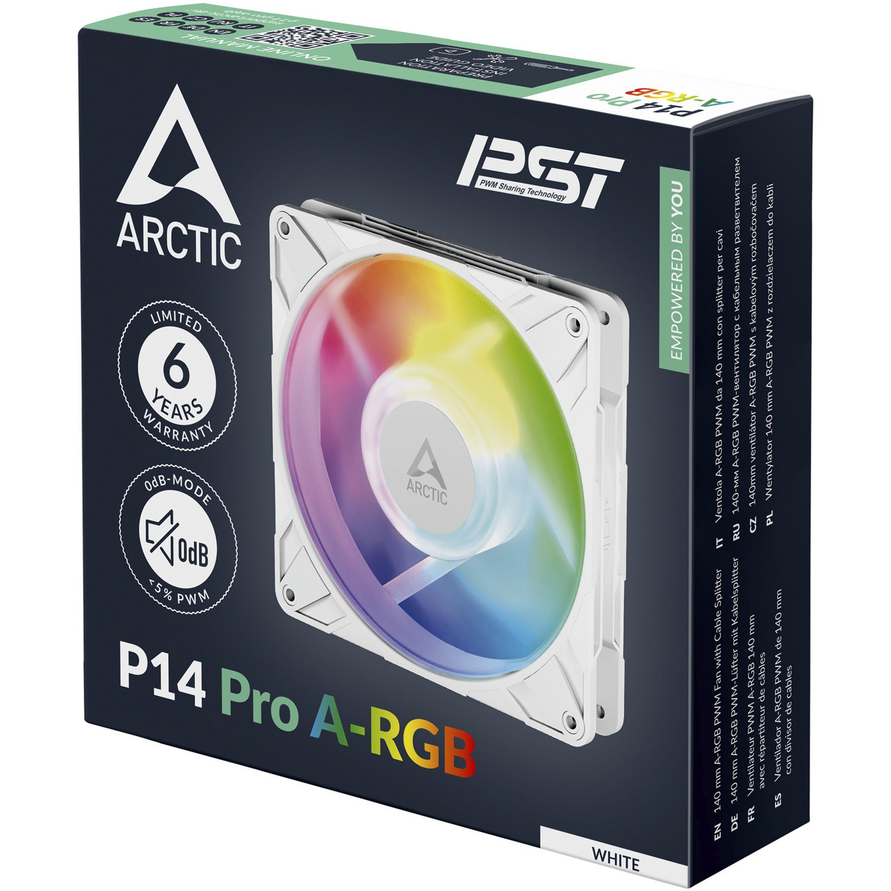 Arctic p14 pro a-rgb case fan (wit, 140 x 140 x 27 mm, pwm)