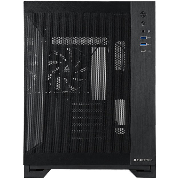 Chieftec visio air midi tower behuizing (zwart | 2x usb-a | 1x usb-c | tempered glass)