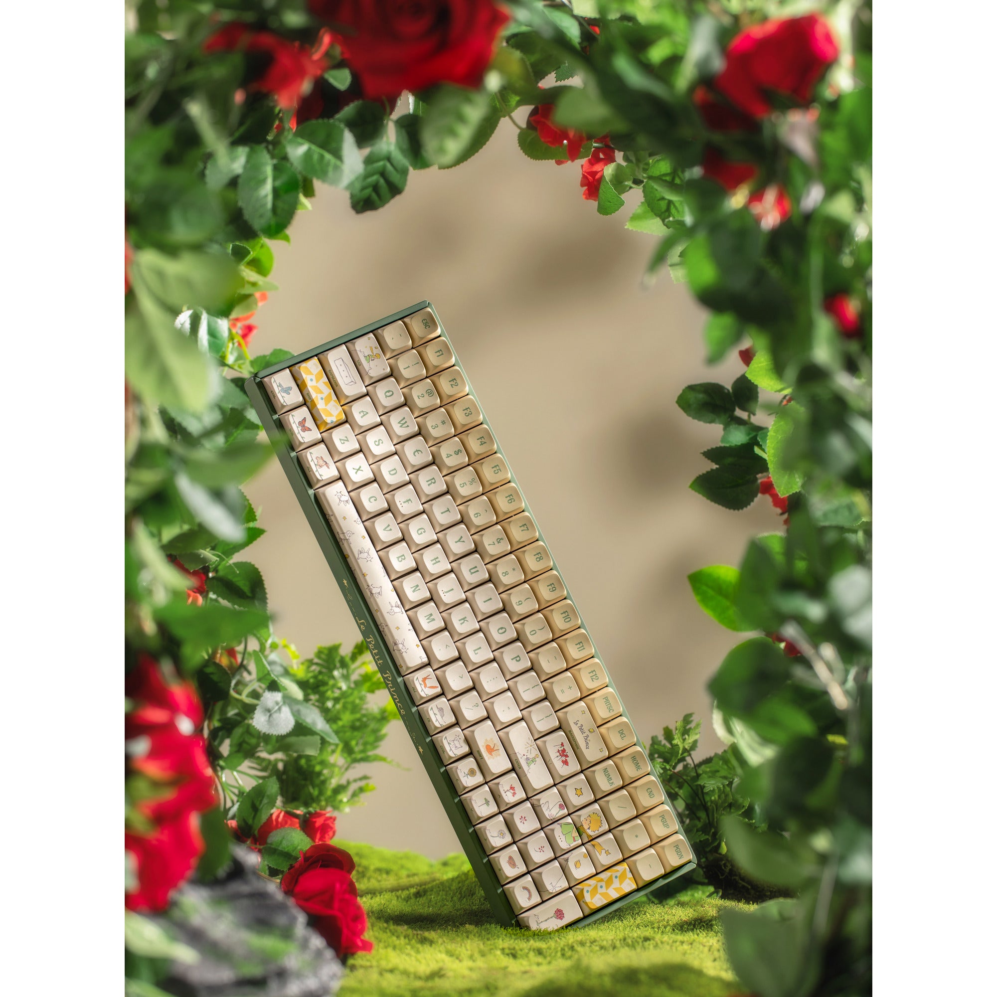 Iqunix f97 floral date, gaming toetsenbord (groen wit, us lay-out, gateron red, rgb leds, 96%, hot-swappable, pbt, 2.4ghz | bluetooth 5.1 | usb-c)