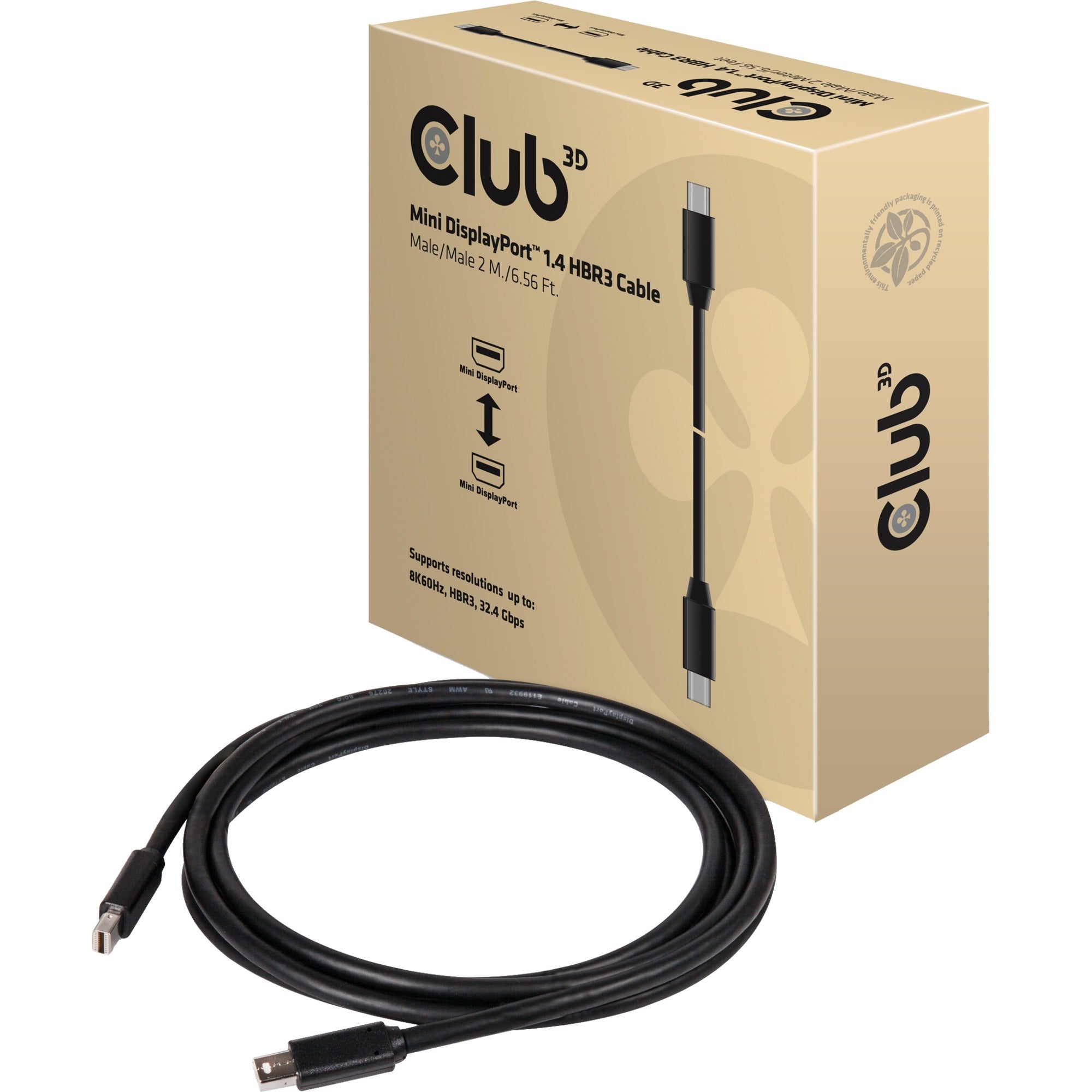 Club 3d mini-displayport 1.4 hbr3 kabel (zwart, 2 meter)