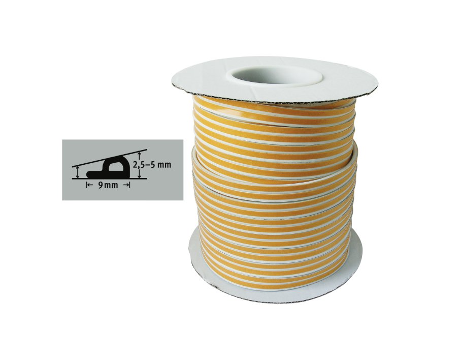 Fix-o-moll tochtband - p profiel - 100 mx 9 mm - 2,5-5 mm - wit