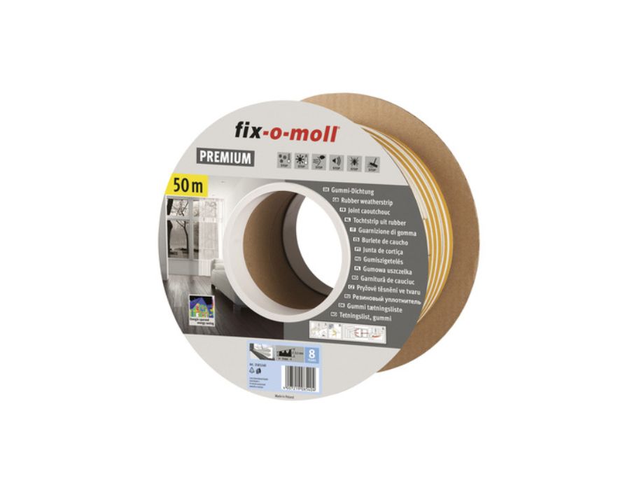 Fix-o-moll tochtband - e profiel - 50m x 9 mm - 2-3,5mm - wit