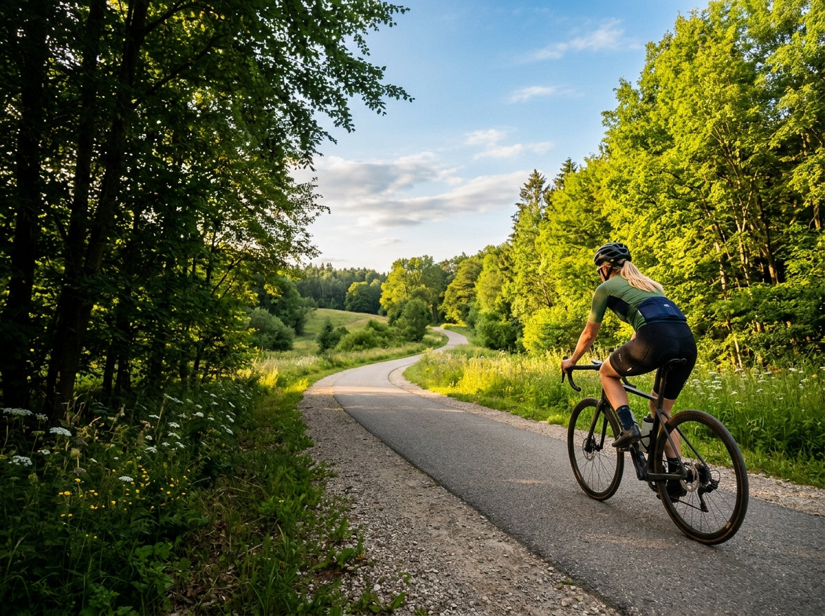 Zomer fietser op scullachtig pad bij golden hour
