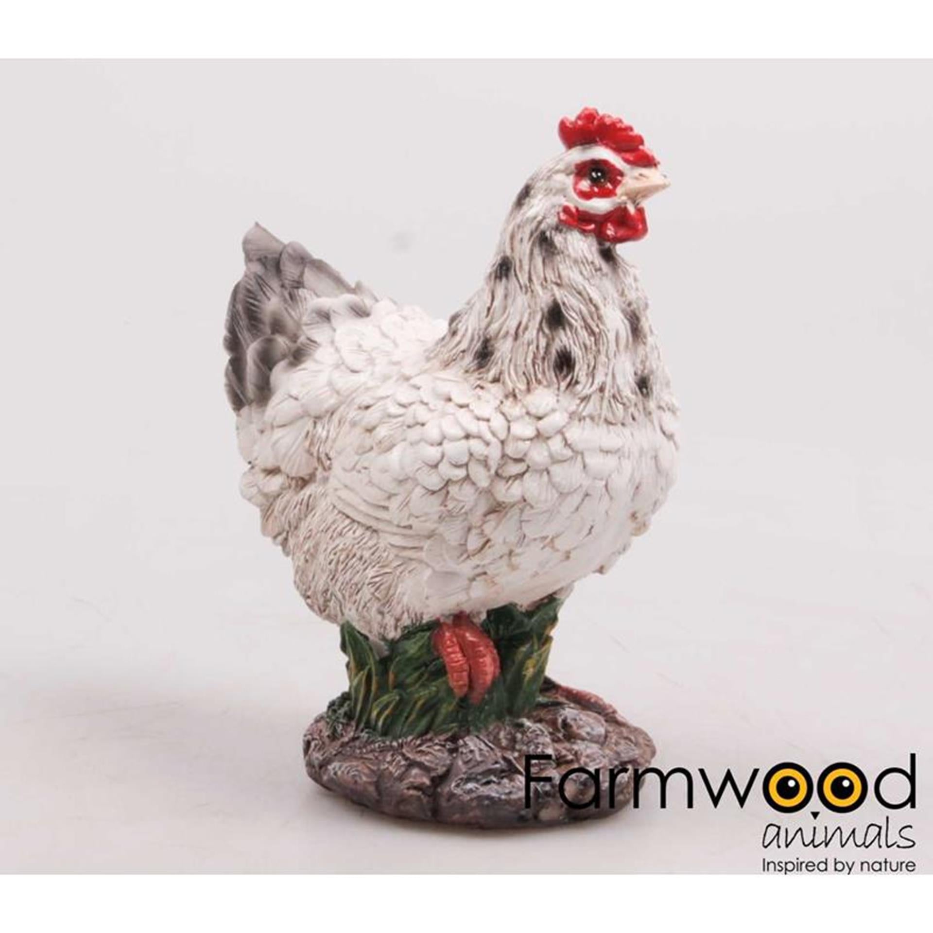 Farmwood animals tuinbeeld kip met kuiken wit 15x11x20cm